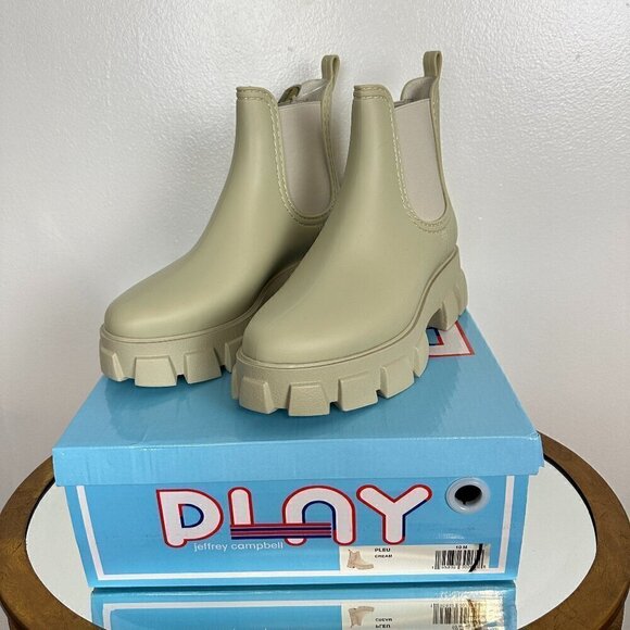 JEFFREY CAMPBELL Pleu Platform Lug Sole Chelsea Rain Boot Cream Size US 10 NWT - Picture 3 of 11